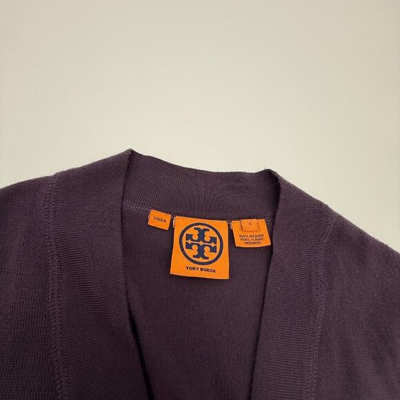 Tory Burch Wool Preppy Logo Cardigan Buttons Sweater Simone Purple Small - Picture 3 of 4